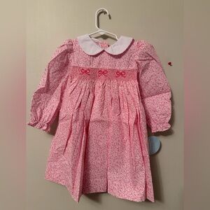 Little English Pink Floral Smocked Dress with Peter Pan Collar